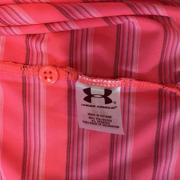 Under Armour HeatGear Loose Fit Men's Large Polo Shirt Pink w/ Fine Line Stripes - Picture 6 of 7